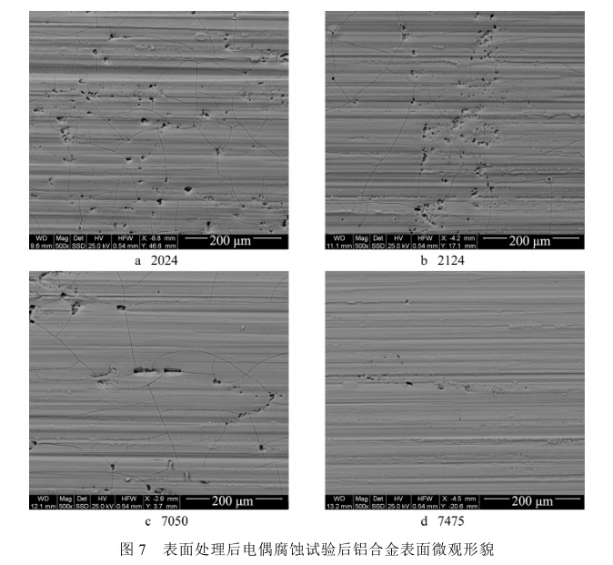 表面处理后电偶腐蚀试验后铝合金表面微观形貌