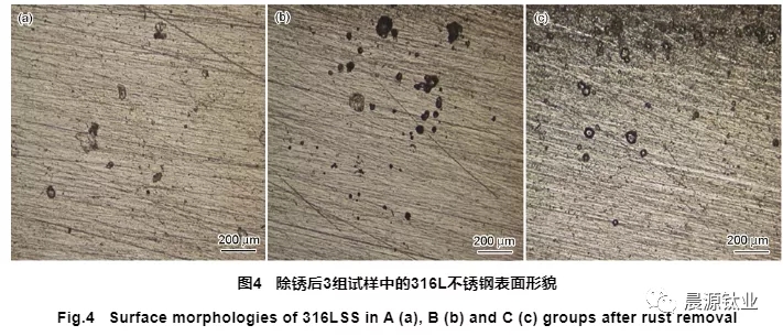 3组试样中的316L不锈钢表面除锈后的形貌照片