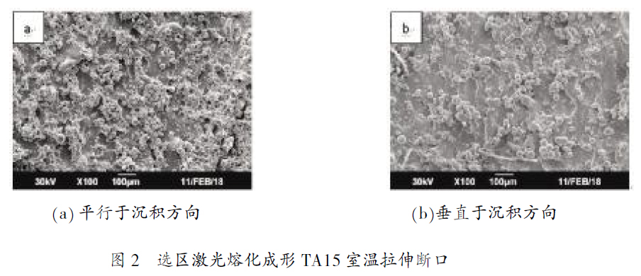 选区激光熔化成形TA15室温拉伸断口