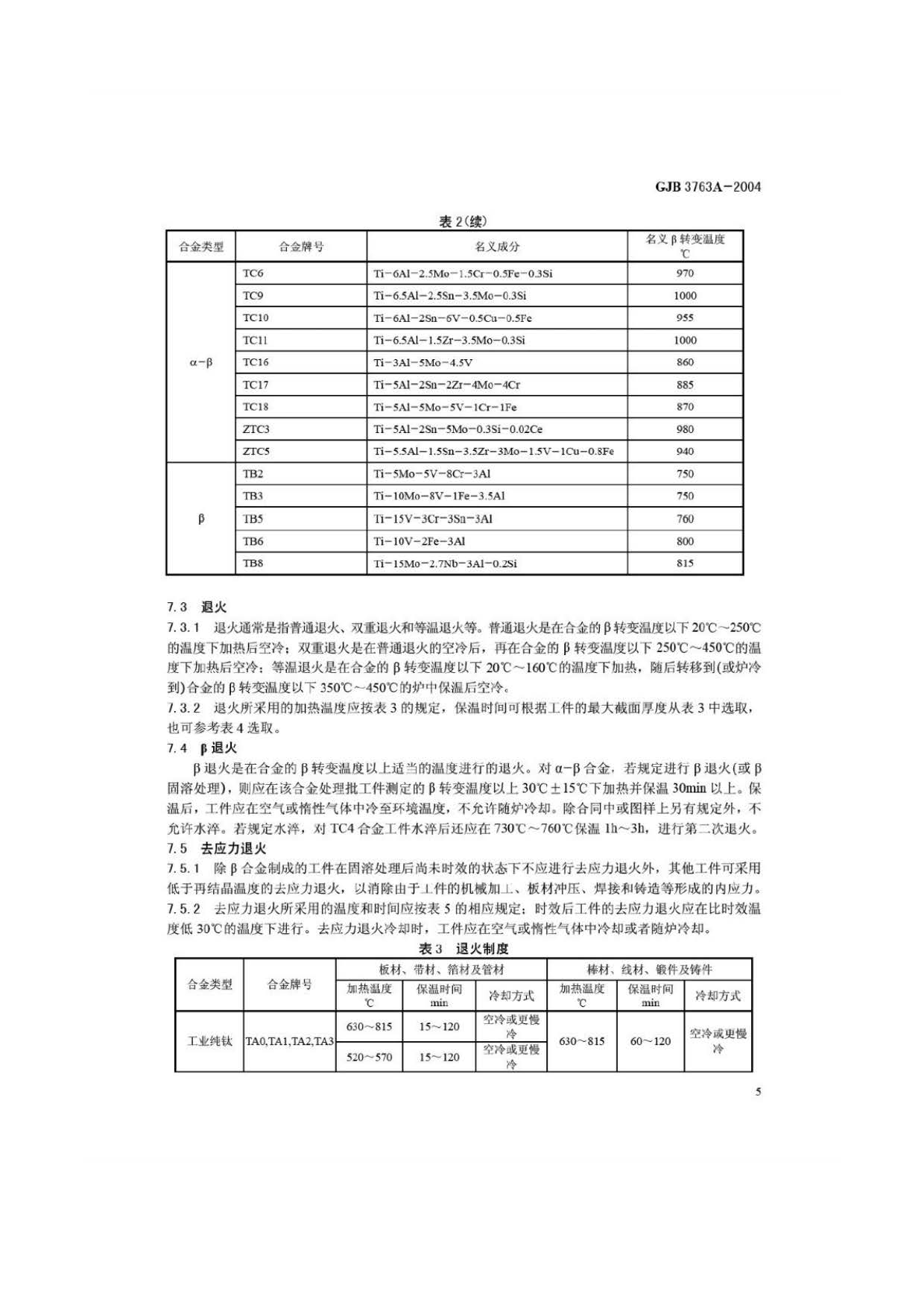 钛及钛合金热处理 GJB3763A-2004