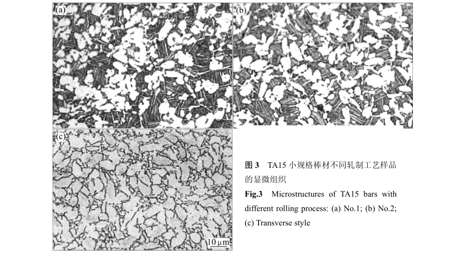 TA15小规格棒材不同轧制工艺样品的显微组织